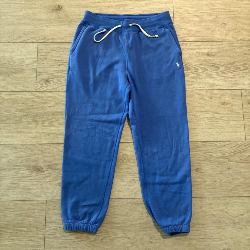 Polo Ralph Lauren Men's Size M Blue Fleece Jogger Pants Logo Pockets Drawstring